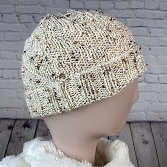 Homemade Cream/Brown/Tan Crocheted Knit Yarn Hat - Picture 7 of 11